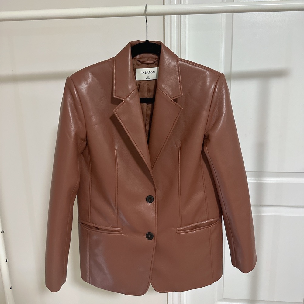 Aritzia Brown Faux Leather Smith Blazer